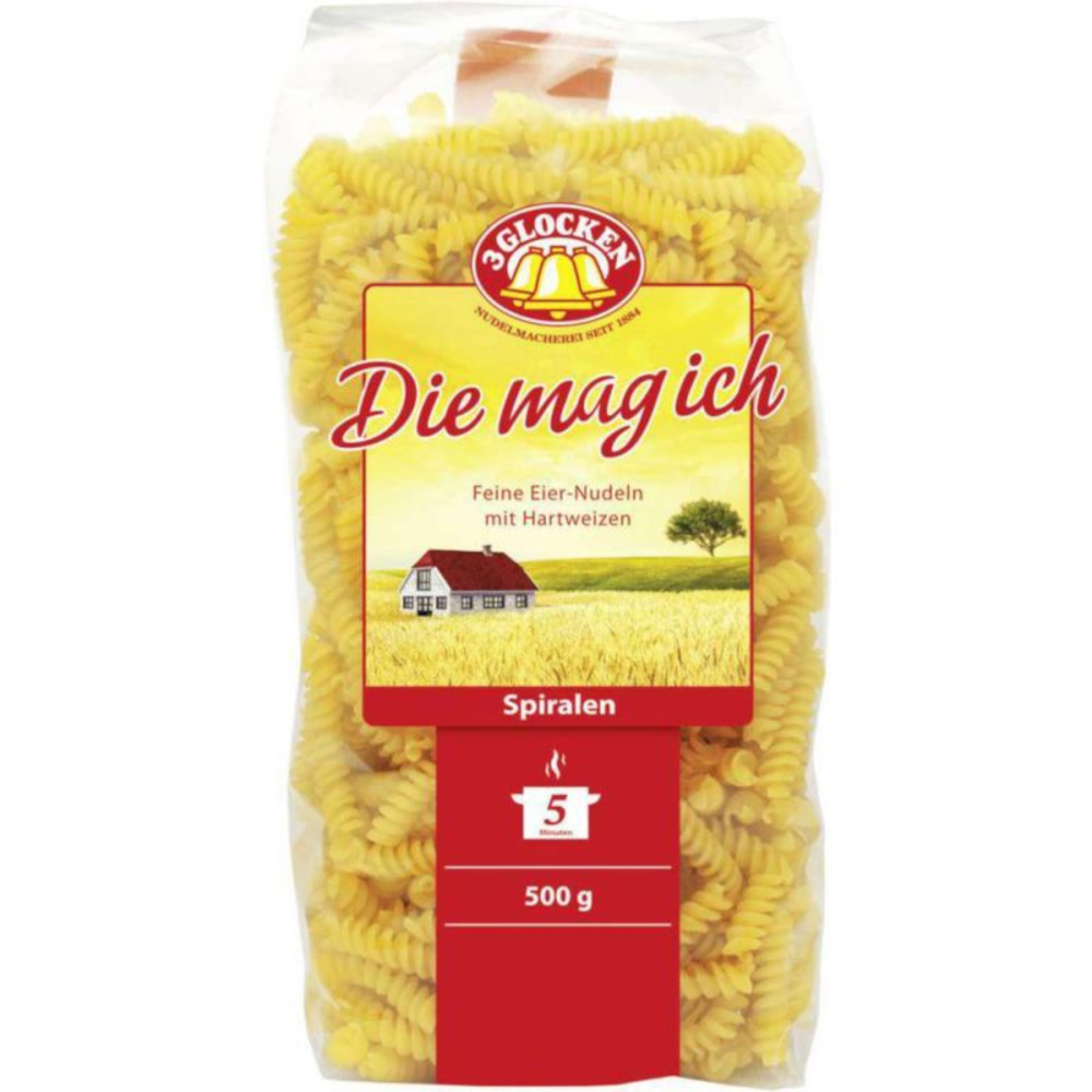 3 GLOCKEN Nudeln, Die mag ich Spiralen 500g / 17.63oz