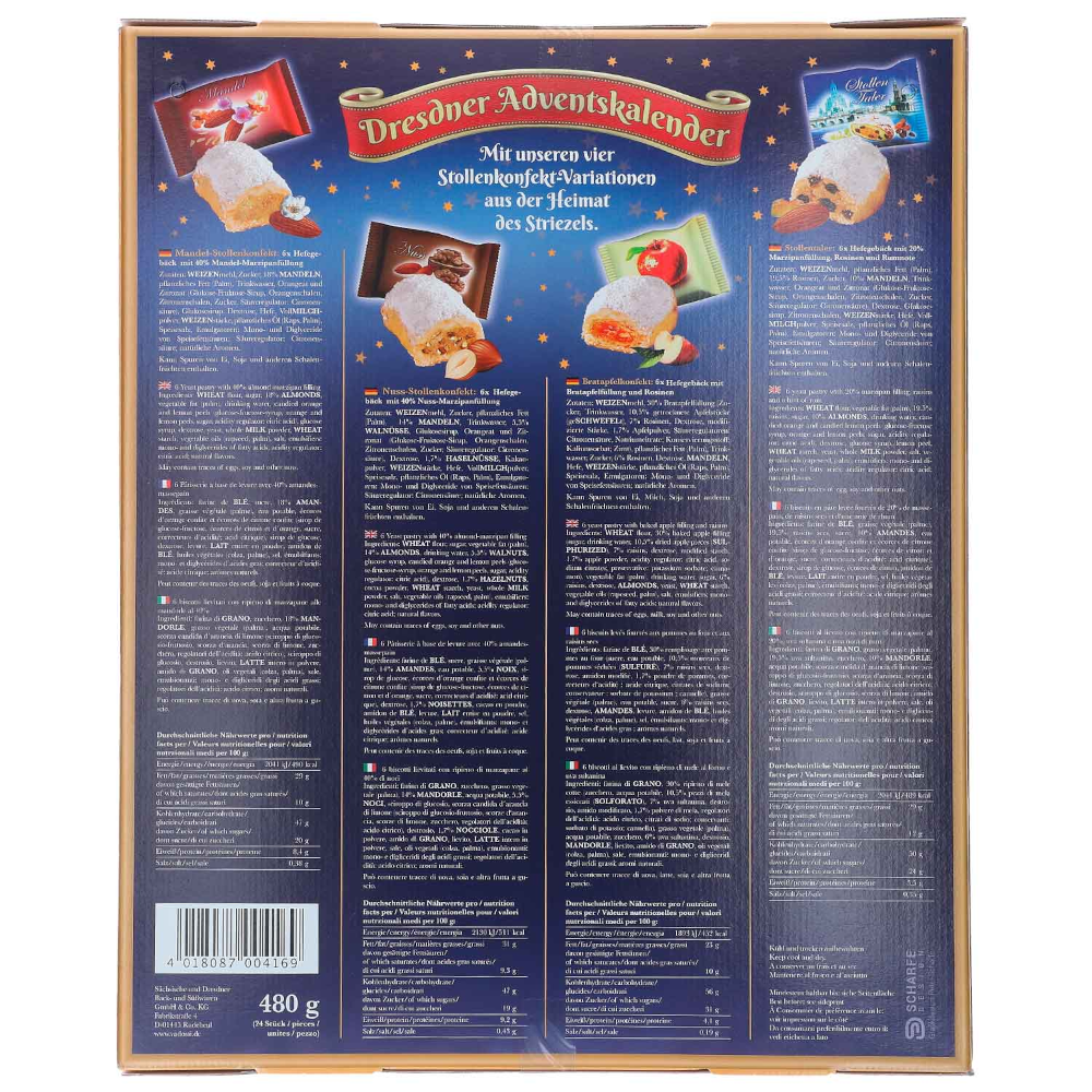 Elbflorenz Dresdner Stollenkonfekt Adventskalender 480g / 16.93oz