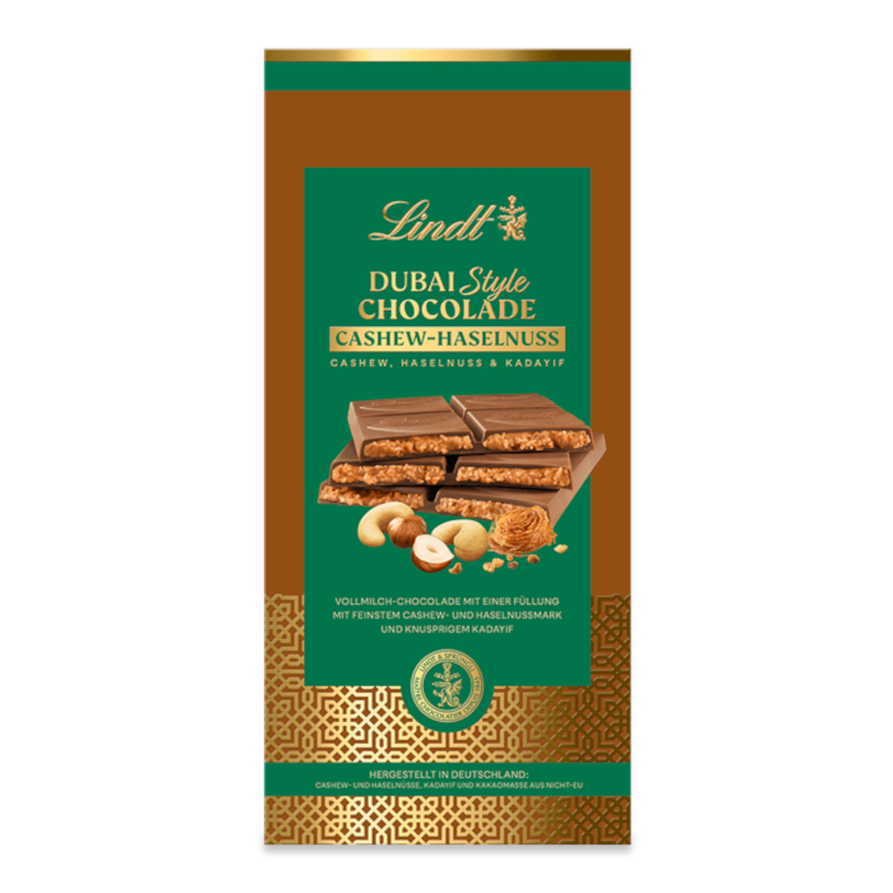 Lindt Dubai Style Cashew-Haselnuss Schokoladen Tafel 150g / 5.29oz