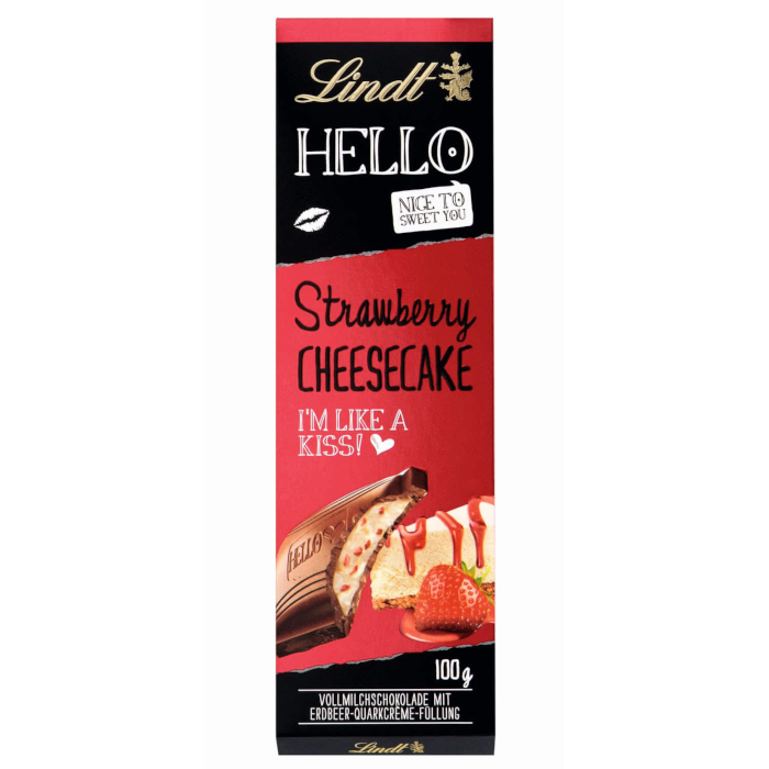 Lindt HELLO Strawberry Cheesecake Vollmilch Schokolade 100g / 3.52 oz