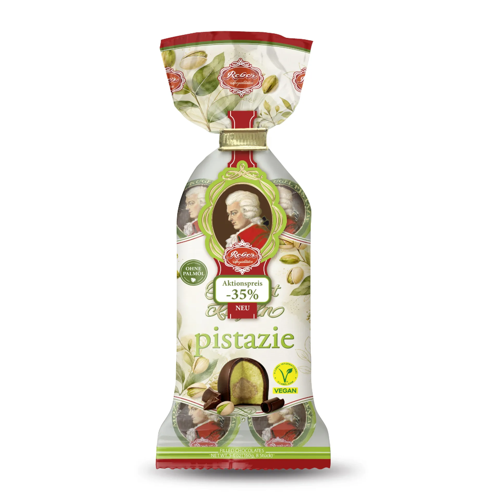 Reber Mozart Kugeln Pistazie Vegan 8 Stück 160g
