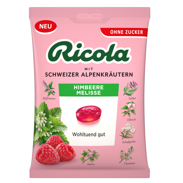 Ricola Himbeere Melisse Kräuterbonbons ohne Zucker 75g / 2.64oz