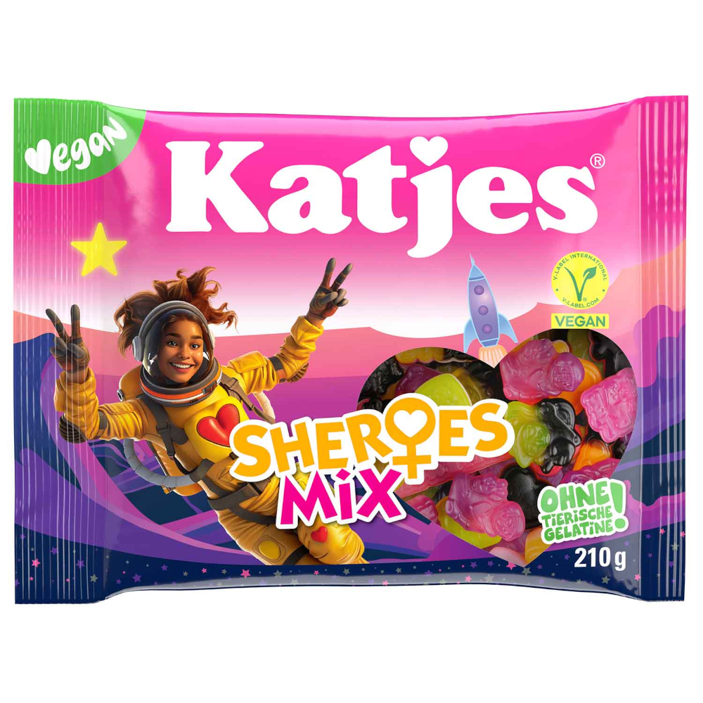 Katjes Sheroes Mix veganes Fruchtgummi, Lakritz & Schaumzucker 210g