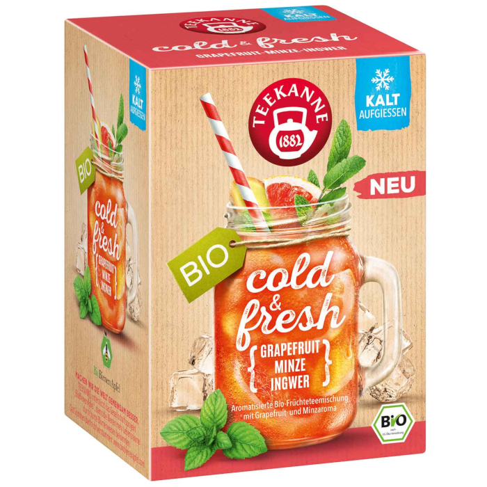 Teekanne cold & fresh Grapefruit Minze Ingwer Biotee 15 Teebeutel