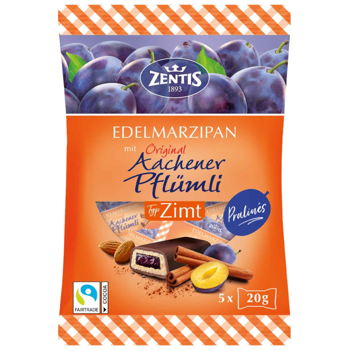 Zentis Edelmarzipan Pralinés Original Aachener Pflümli Zimt 100g