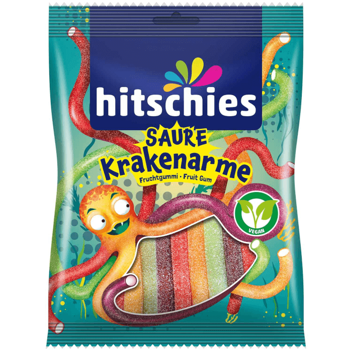 hitschies Saure Krakenarme Fruchtgummi Vegan 125g / 4.4 oz MHD: 09/2025