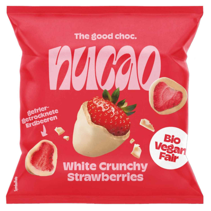 nucao Schokofrüchte White Crunchy Strawberries Bio, Vegan 50g / 1.76oz