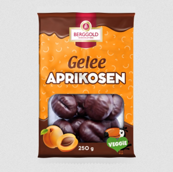 Berggold Gelee Aprikosen mit Zartbitterschokolade 250g / 8.81oz