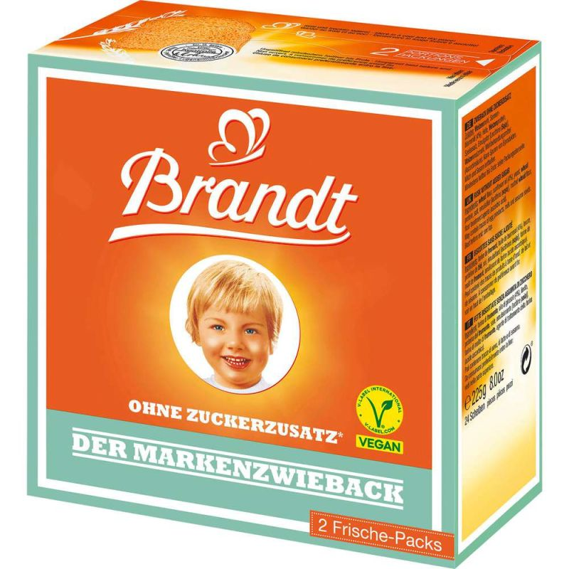 Brandt Zwieback ohne Zuckerzusatz, Vegan 225g / 7.93oz