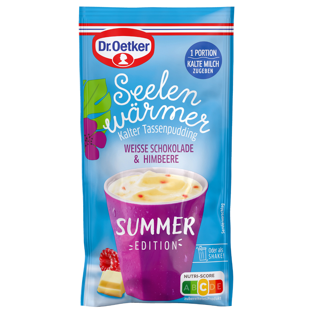 Dr. Oetker Seelenwärmer Weiße Schokolade & Himbeere, kalter Tassenpudding 42g