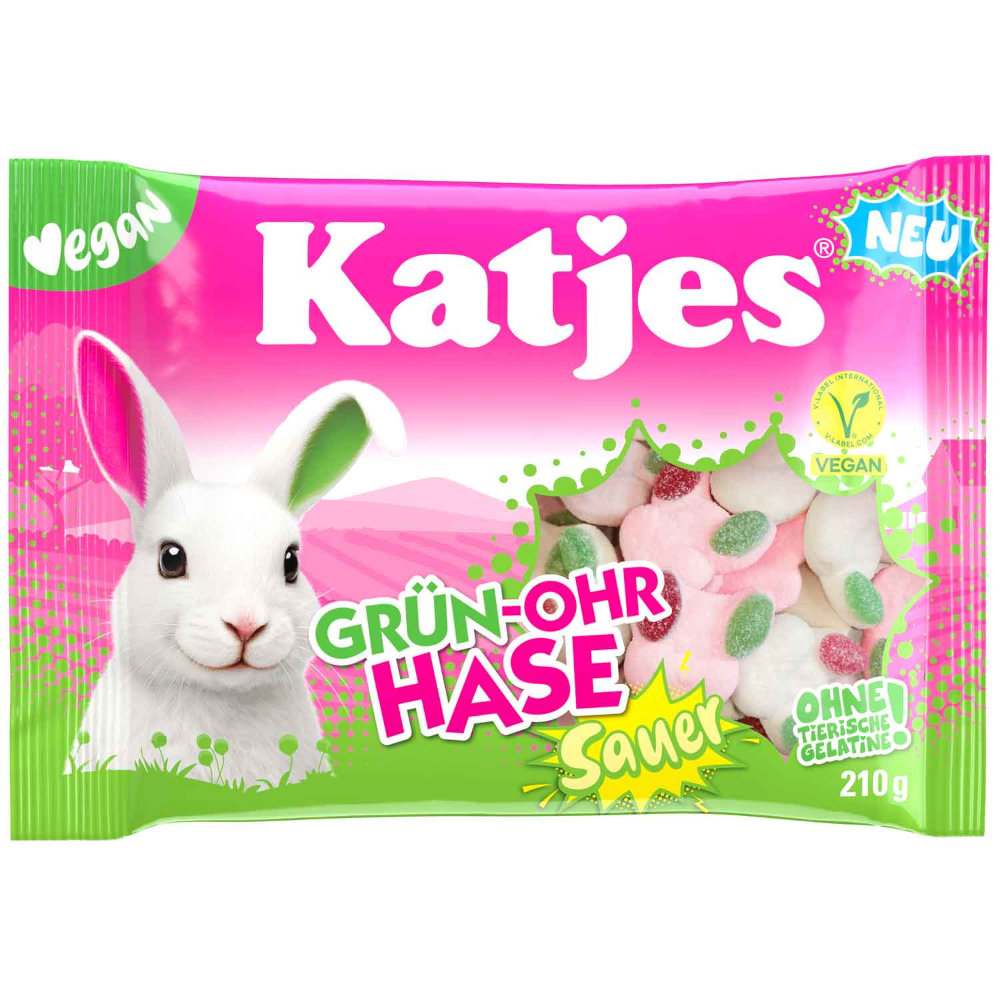 Katjes Grün-Ohr Hase Sauer veganes Schaumzucker Fruchtgummi 210g