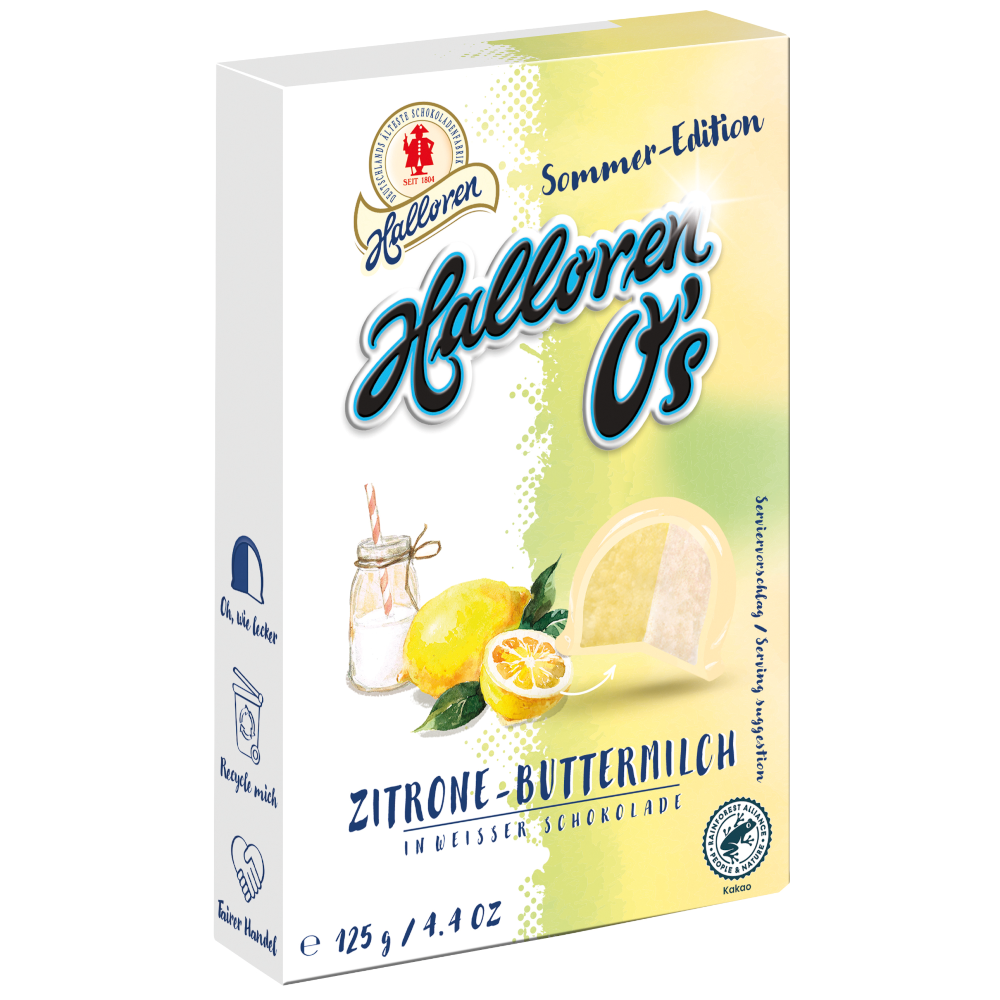 Halloren O's Zitrone-Buttermilch Pralinen Limitierte Sommer-Edition 125g / 4.4oz MHD: 31/01/2026