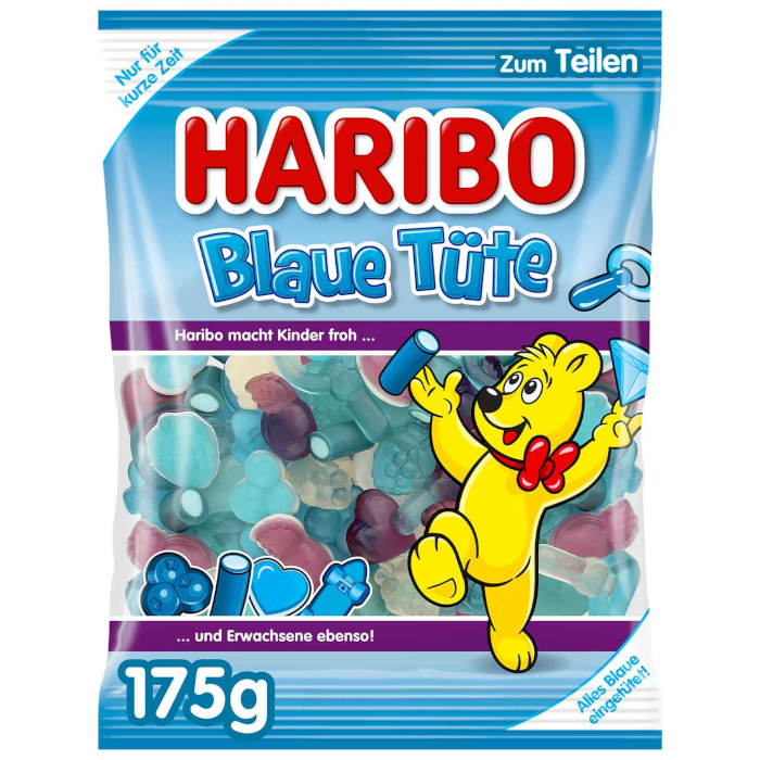 HARIBO Blaue Tüte Fruchtgummi und Schaumzucker 175g