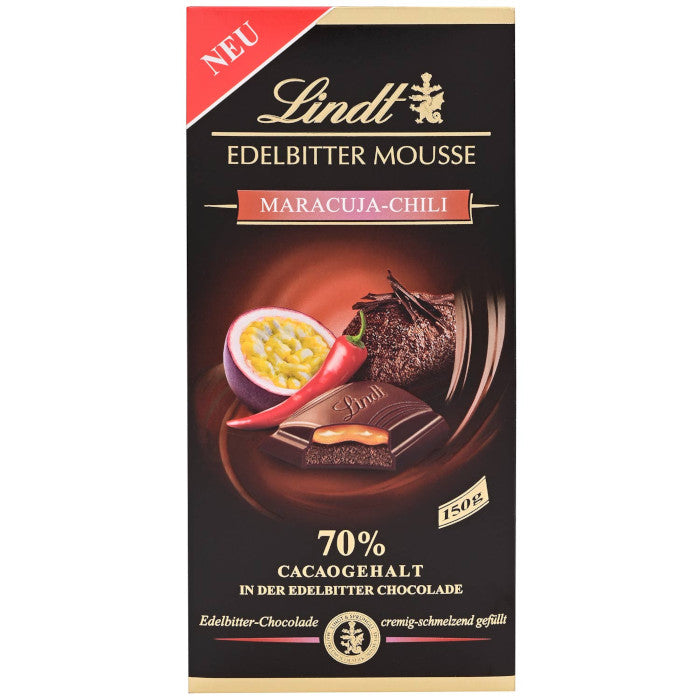 Lindt Edelbitter Mousse Maracuja-Chili Schokolade Tafel 150g / 5.29oz