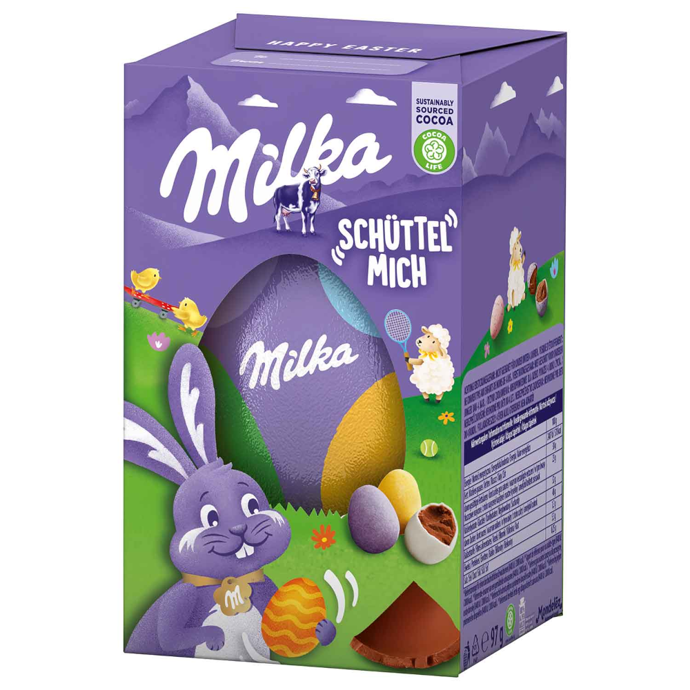 Milka 'Schüttel Mich' Osterei gefüllt mit dragierten Eiern 97g / 3.42oz