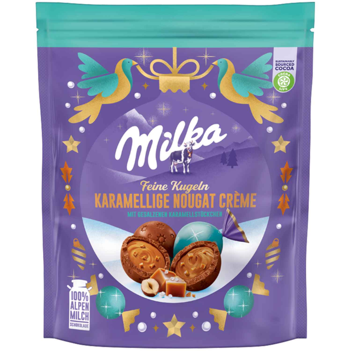 Milka Feine Schokoladen Kugeln Karamellige Nougat-Crème 82g / 2.89oz