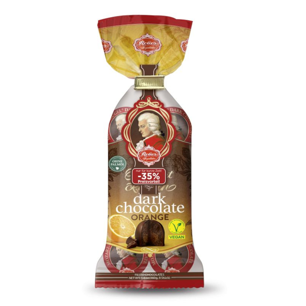 Reber Monzart Kugeln Dark Chocolate Orange Vegan 8 Stück 160g
