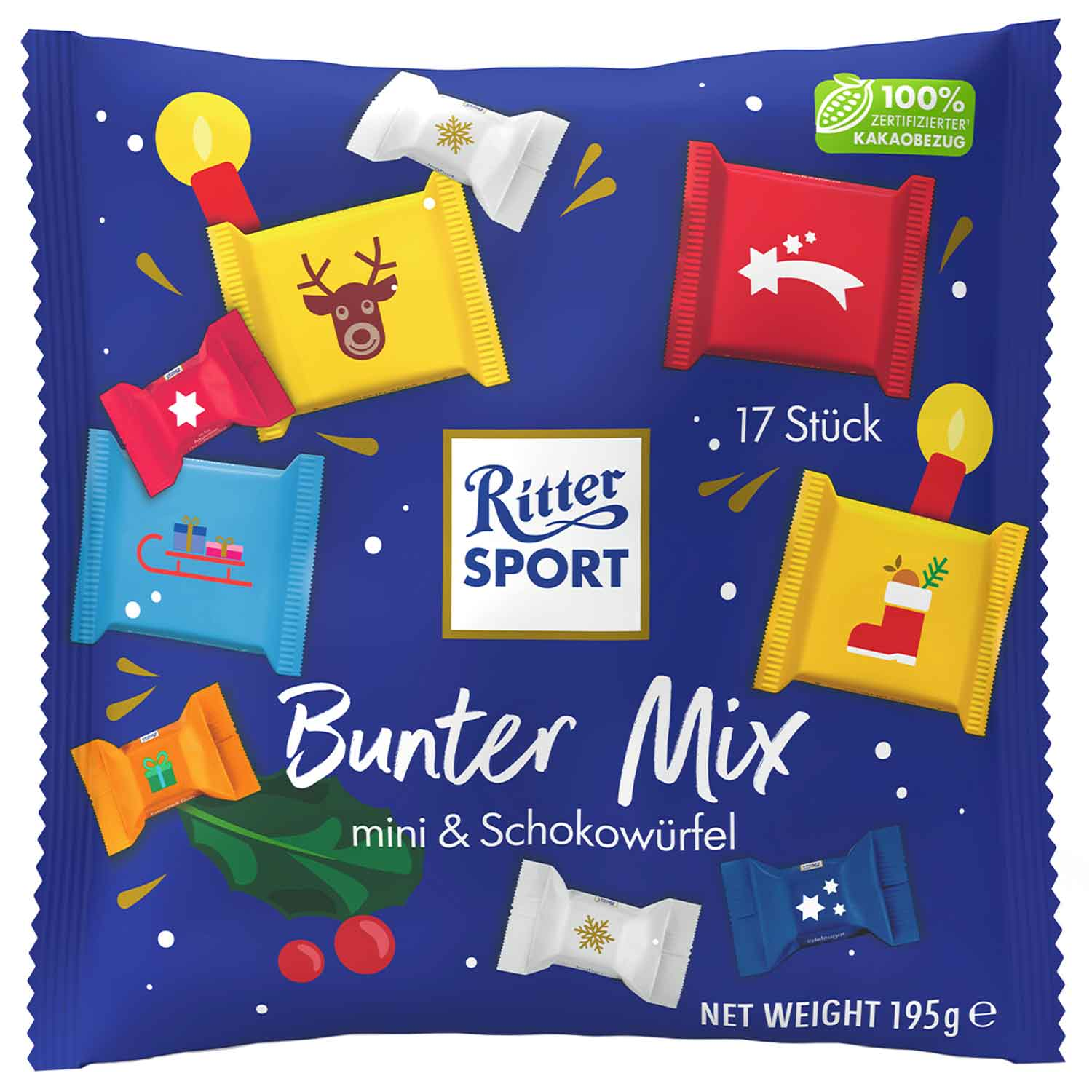 Ritter Sport Bunter Mix, Weihnachtsgeschenk 195g / 6.87oz