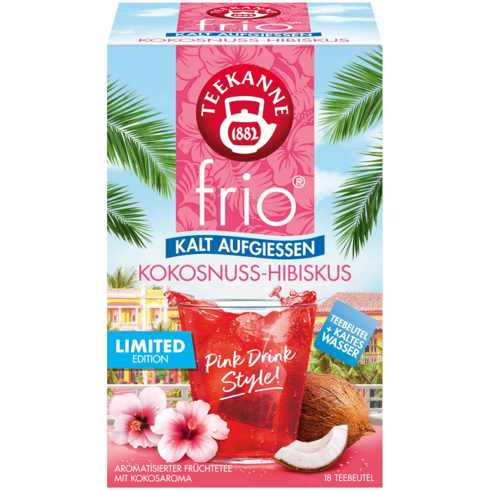 Teekanne frio Kokosnuss-Hibiskus Tee zum kalt aufgießen 18 Teebeutel