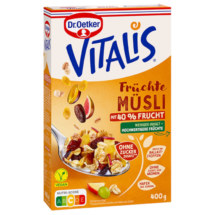 Dr. Oetker Vitalis Früchte Müsli ohne Zuckerzusatz, vegan 400g