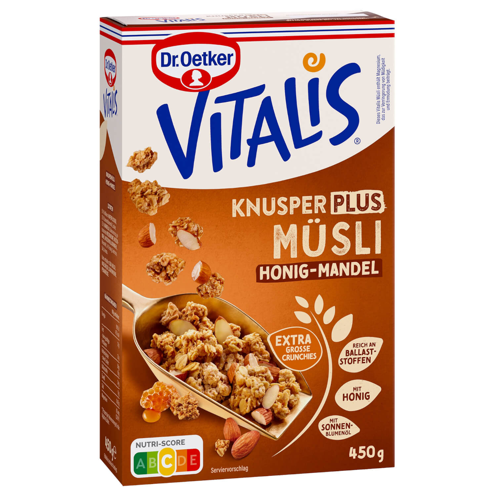 Dr. Oetker Vitalis Knusper Plus Müsli Honig Mandel 450g / 15.87oz