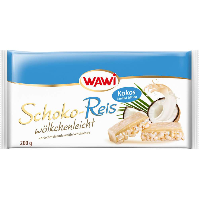 Wawi Schoko-Reis wölkchenleicht Weiße Kokos Schokolade 200g