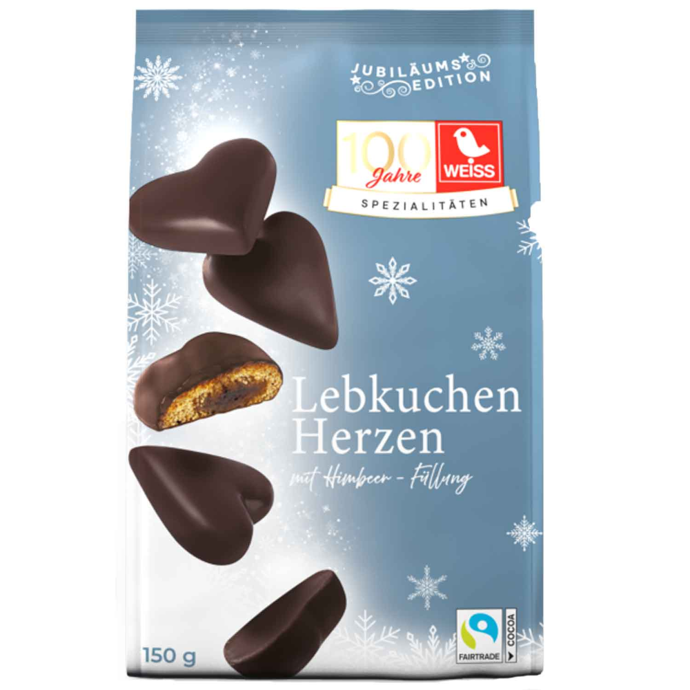 Weiss Gefüllte Lebkuchen Herzen Himbeere Zartbitter 150g / 5.29oz
