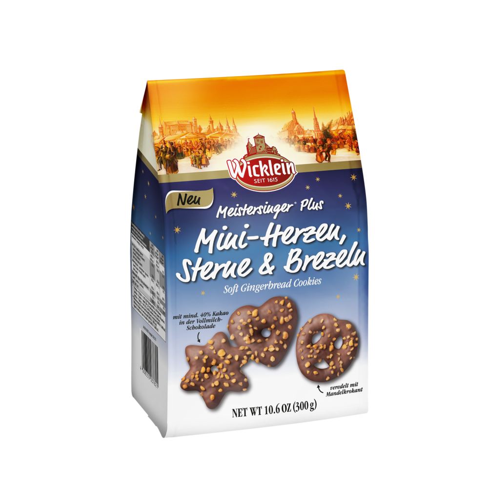 Wicklein Meistersinger Plus Mini Herzen, Sterne & Brezeln Vollmilch 300g