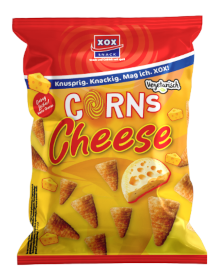 XOX Corns Cheese, Mais Snack mit Käsegeschmack vegetarisch 85g / 3oz