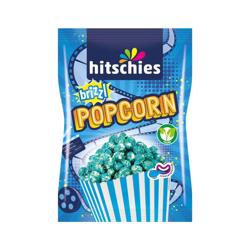 hitschies bizzl Popcorn sauer, blau, vegan 125g / 4.4oz