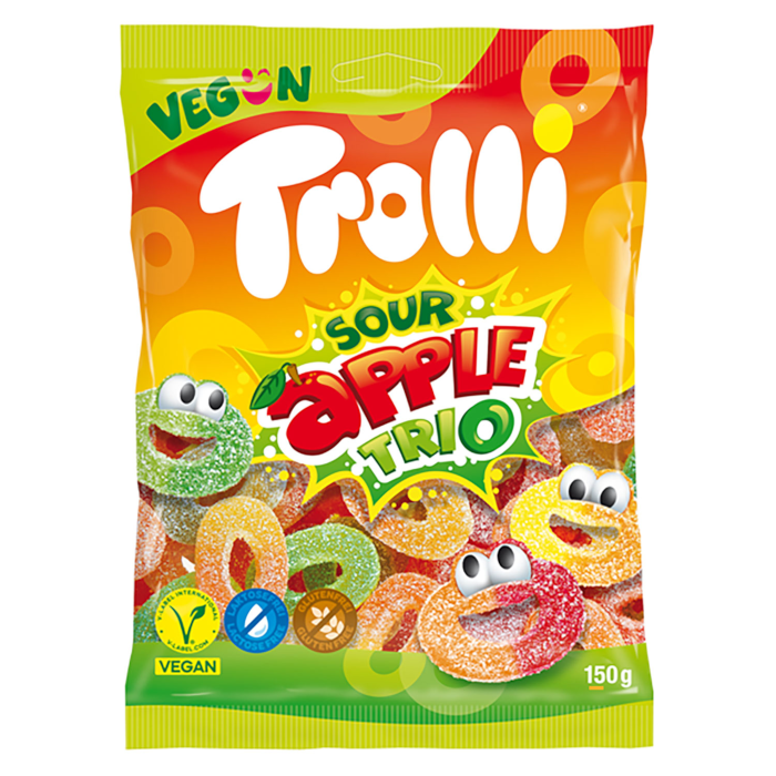 Trolli Fruchtgummi Sour Apple Trio, vegan 150g