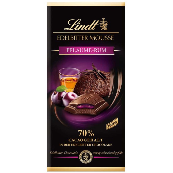 Lindt Edelbitter Mousse Pflaume-Rum Schokoladen Tafel 150g / 5.29oz