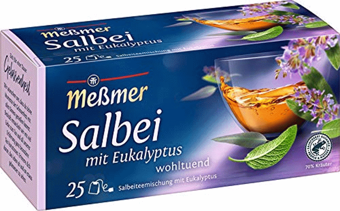Meßmer Kräutertee Salbei mit Eukalyptus 25 einzeln verpackte Teebeutel